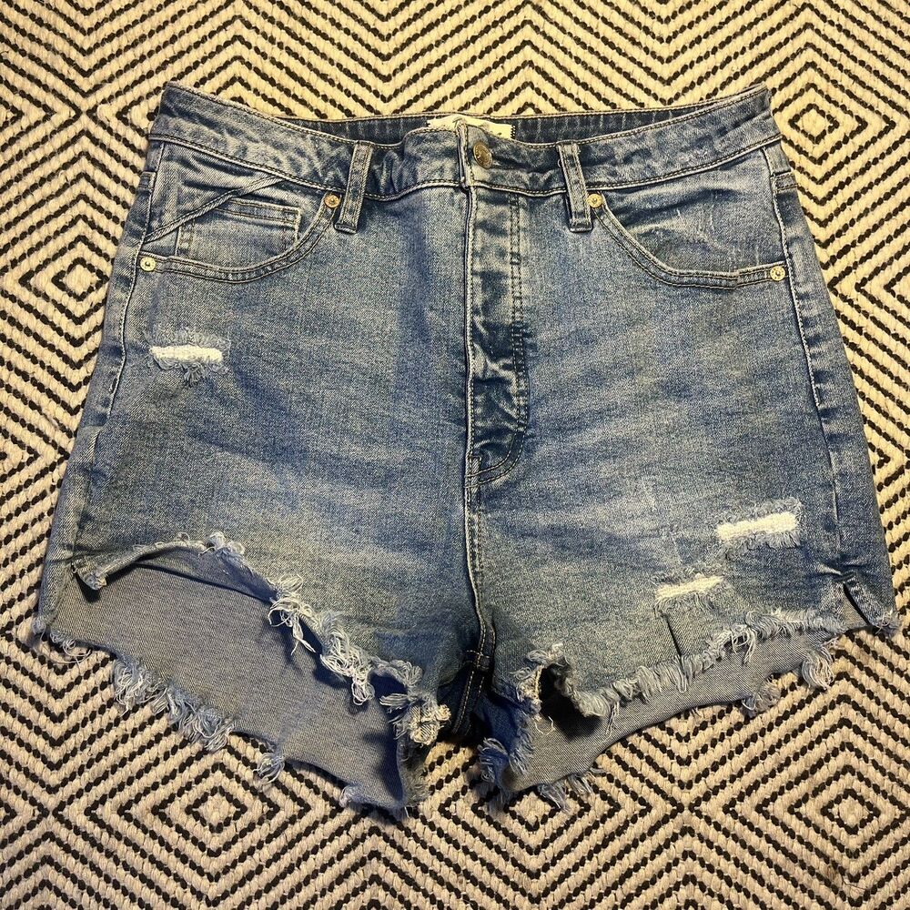 Free People We The Free Curvy Denim Shorts Size 31 Distressed High Rise Fringe